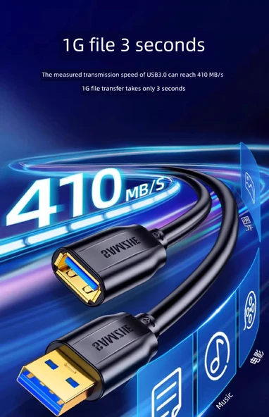 USB 3.0 Uzatma Kablosu - 1.5m - Altın Kaplama - Yüksek Hız - Anti-İnterferans - 11