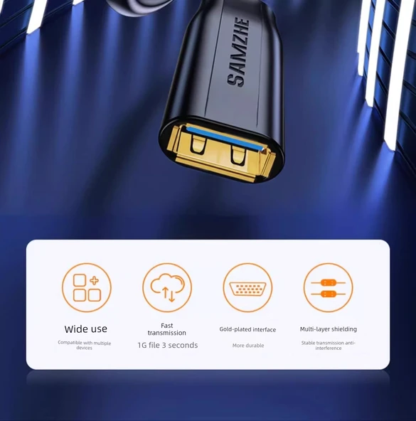 USB 3.0 Uzatma Kablosu - 1.5m - Altın Kaplama - Yüksek Hız - Anti-İnterferans - 8