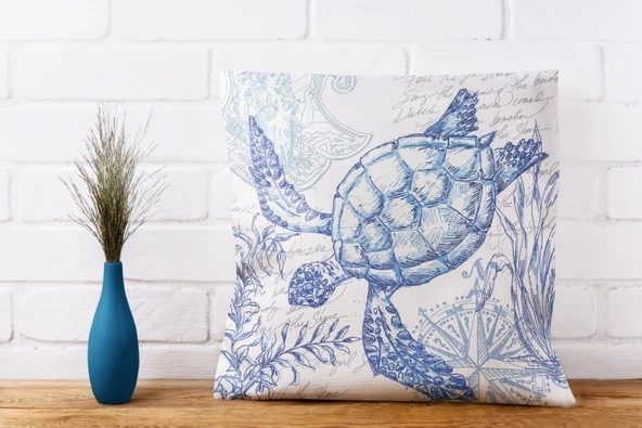 Deniz Kabukları Temalı Marin Dekoratif Yastık Kılıfı 4'lü Set - 3