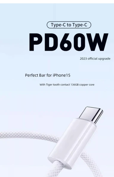 Rio Tinto PD15 USB-C Veri Kablosu - Beyaz - 2m - Kutulu - 7