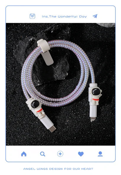 Çizgi Film Astronot USB Kablo Koruyucu - Astronot Tokası Çifti - 11