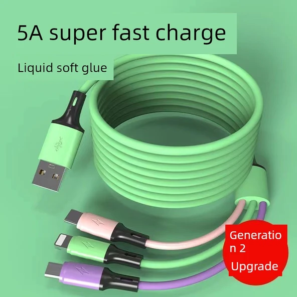 3-in-1 Hızlı Şarj Kablosu - Pembe - 3.0m - 6