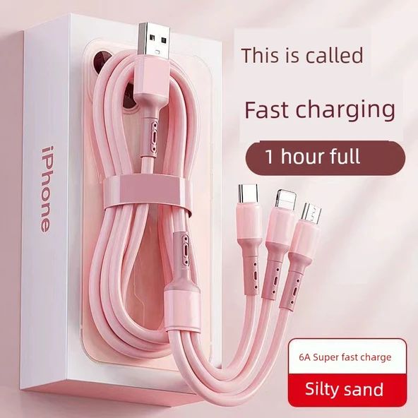 3-in-1 Hızlı Şarj Kablosu - Pembe - 3.0m - 2