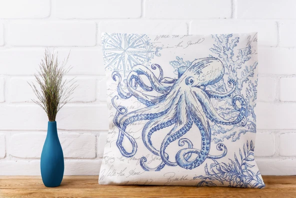 Deniz Kabukları Temalı Marin Dekoratif Yastık Kılıfı 4'lü Set - 6