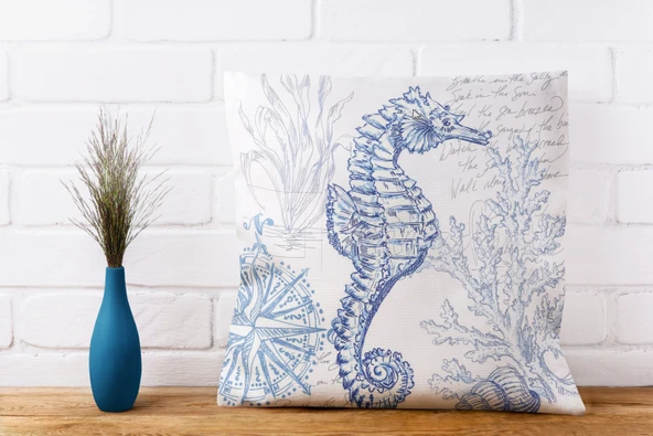 Deniz Kabukları Temalı Marin Dekoratif Yastık Kılıfı 4'lü Set - 5