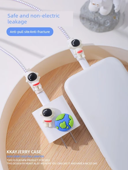 Çizgi Film Astronot USB Kablo Koruyucu - Astronot Tokası Çifti - 5