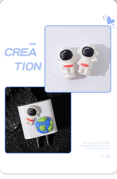 Çizgi Film Astronot USB Kablo Koruyucu - Astronot Tokası Çifti - 10