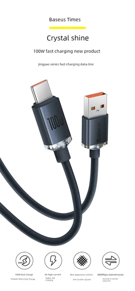 USB-C ile Type-C Şarj Veri Kablosu - Siyah - 1.2m - 4