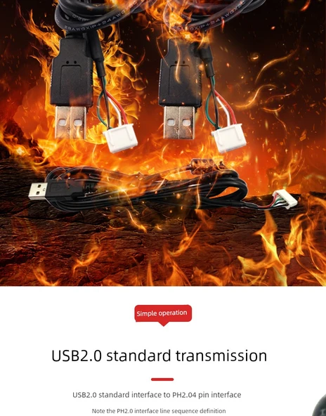 USB Erkek PH2.0 5 Çekirdek 1.5m Veri Kablosu - Siyah - 12