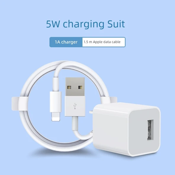 iPhone Hızlı Şarj Kablosu - 5W Takım USB Portu [1.5 m Apple Kablosu + Şarj Aleti]