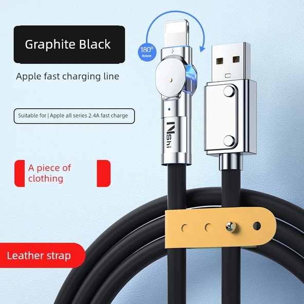 USB Hızlı Şarj Kablosu - 1m Grafit Siyah - Dönme Özellikli Zamak Arayüz
