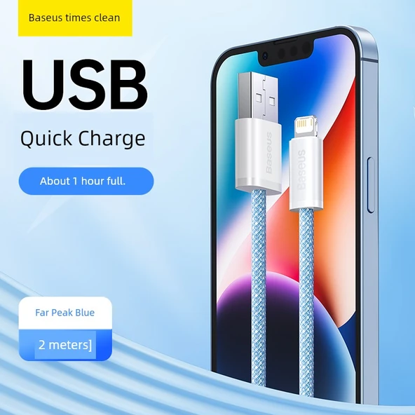 USB-C ile Lightning Kablo - Yuanfeng Mavi 2m - USB Sertifikalı Hızlı Şarj