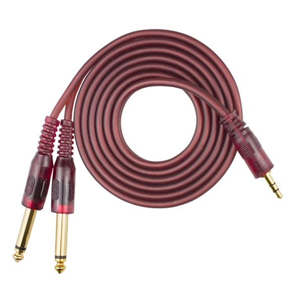 3.5mm'den Çift 6.5mm TS Ses Kablosu - Kahverengi Kırmızı 5m