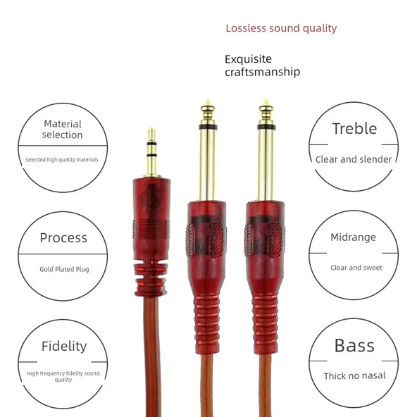 3.5mm'den Çift 6.5mm TS Ses Kablosu - Kahverengi Kırmızı 5m - 4