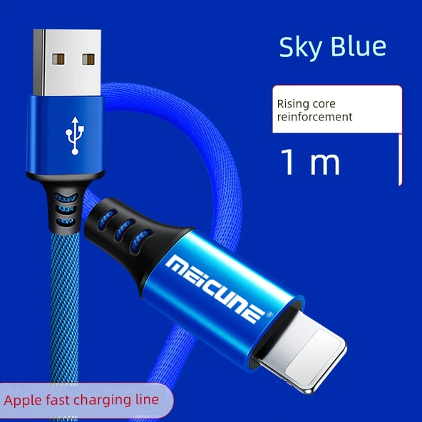 3M Uzun Şarj Veri Kablosu - 1m Gökyüzü Mavisi - Apple Lightning Hızlı Şarj
