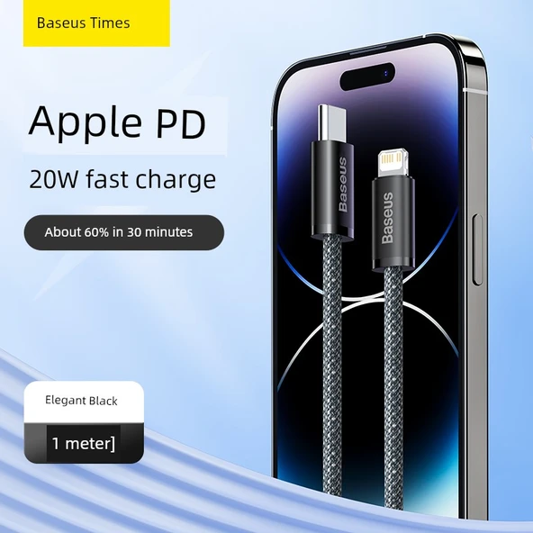 USB-C ile Lightning Kablo - Şık Siyah 1m - PD20W Sertifikalı Hızlı Şarj