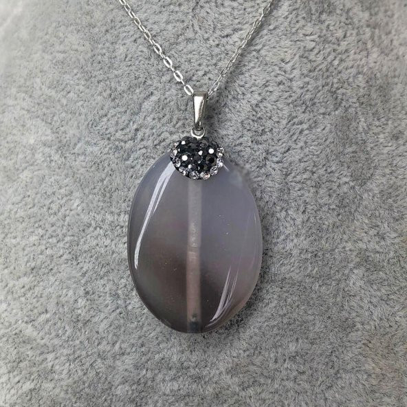Doğal Oval Kesim Akik Taşı Doğal Taş Kolye - IMRKL00060