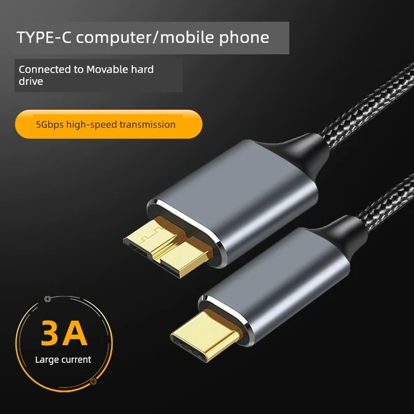 Type-C'den Micro USB 3.0 Veri Kablosu - 1m - 5Gbps Hız - 2