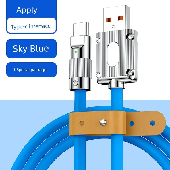 Hızlı Şarj USB Veri Kablosu - 1m - Gök Mavisi - 120W - 1 Paket