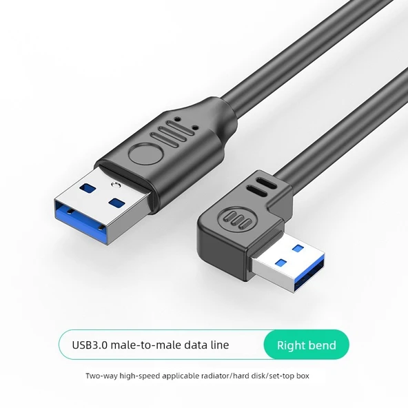 Çift Başlı USB 3.0 Veri Kablosu - Sağ Kıvrım - 5m