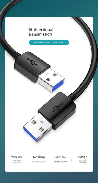 Çift Başlı USB 2.0 Veri Kablosu - Standart - 2m - 6