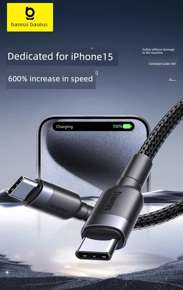 Kırmızı 2m Çift Tip-C Kablo - Apple 15 - Araç CarPlay - Tablet/Notebook/Mobil Telefon - 6