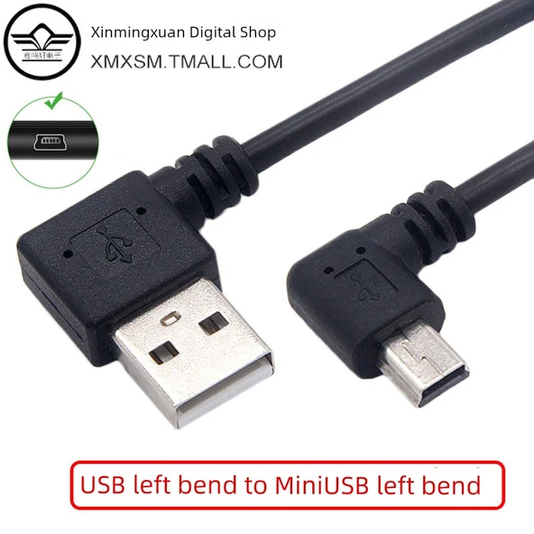 USB'den Mini USB'ye Veri Şarj Kablosu - 0.25M Sol Dönüş USB'den Sol Dönüş Mini USB'ye