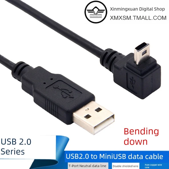 USB'den Mini USB'ye Veri Şarj Kablosu - 0.25M Sol Dönüş USB'den Sol Dönüş Mini USB'ye - 12