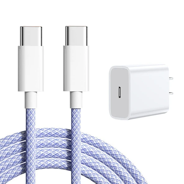 iPhone 15 Çift Tip-C Veri Kablosu - 1.5m Mor - 30W Hızlı Şarj