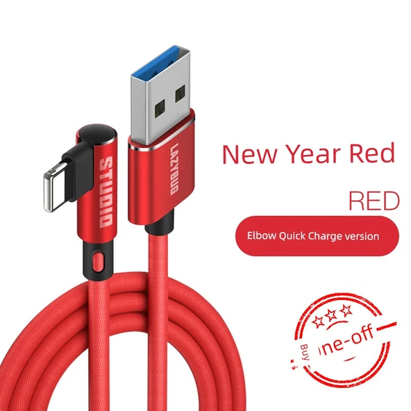 iPhone Elbow USB A to Lightning Kablo - 1.5m Yeni Yıl Kırmızı (Model 1)