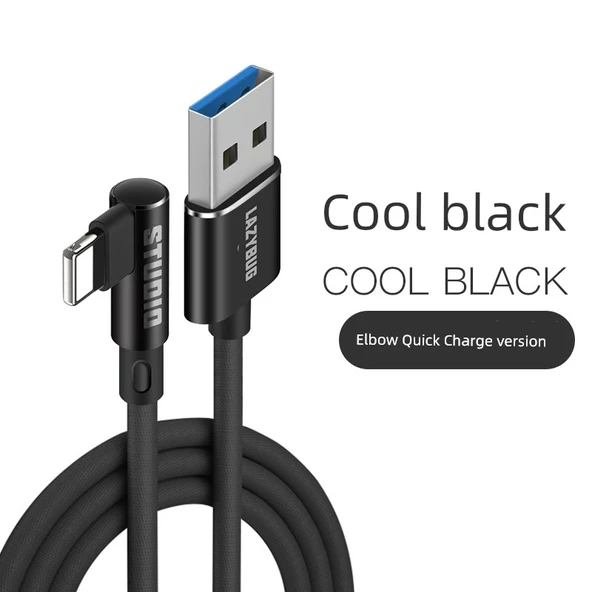 iPhone Elbow USB A to Lightning Kablo - 0.5m Soğuk Siyah (Model 2)