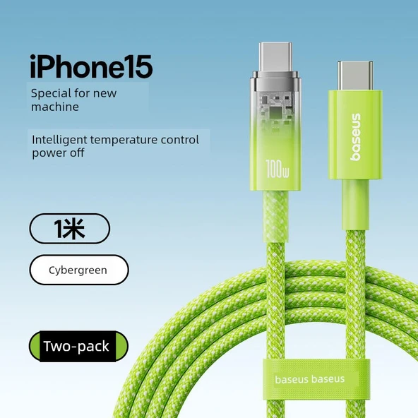 USB-C ile Lightning Kablo - 1m - İki Paket - iPhone 15 Uyumlu - PD100W/30W Hızlı Şarj - Aşırı Isınma Otomatik Kapatma
