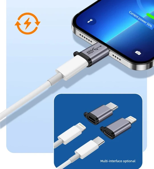 Lightning Type-C Mobil Telefon Dönüştürücü Güç Bankası Veri Kablosu - Type-C'den Apple'a [35W Hızlı Şarj + Veri Aktarımı] Sünger Gönder ★ 1 - 7