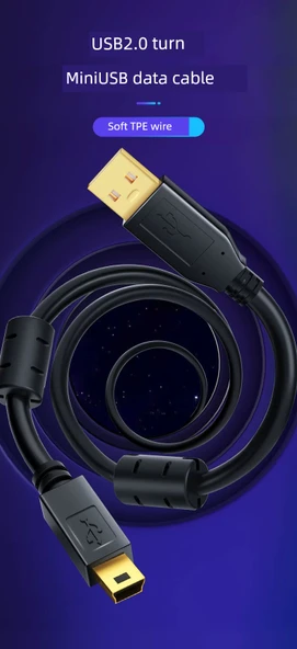 Mini USB Veri Kablosu - 3m Anti-İnterferans Çift Mıknatıslı Yüzük Kalın Bakır Kablo - 7