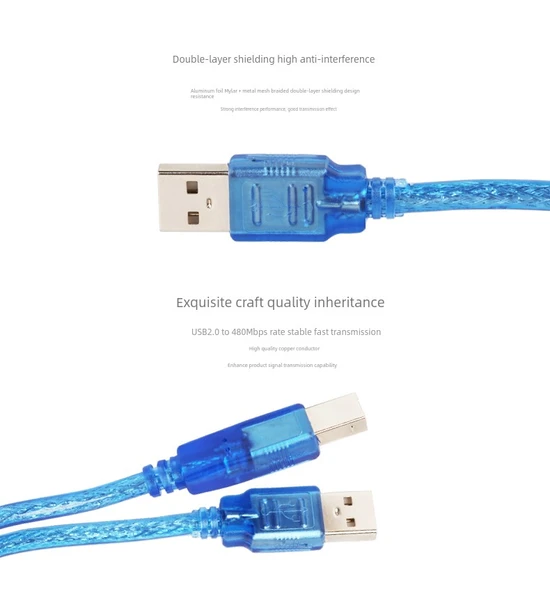 USB 2.0 A'dan B'ye Erkek Yazıcı Kablosu - 2m Mavi - 10