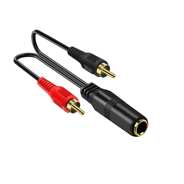 6.5mm Dişi - Çift RCA Erkek Ses Kablosu - Mono 6.5mm - Kırmızı ve Siyah - 0.25m - 2