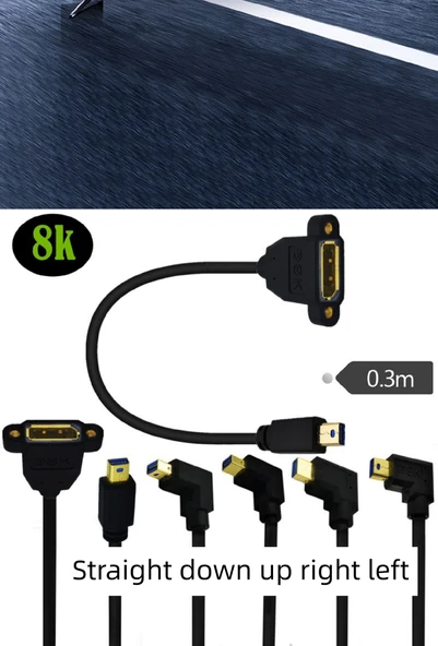 Mini DisplayPort to DisplayPort Adaptör Kablosu 8K Altın Kaplama - 0.3m Aşağı Eğik Mini DP - DP Dişi Somunlu - 9