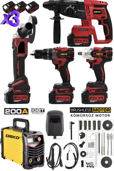 Deko IGBT İnvertör Teknoloji 200A Kaynak Makinesi + 4’lü Şarjlı Full Güç Takımı – Usta İşi Tam Set! - 2