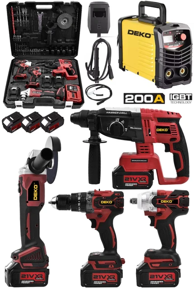 Deko IGBT İnvertör Teknoloji 200A Kaynak Makinesi + 4’lü Şarjlı Full Güç Takımı – Usta İşi Tam Set!