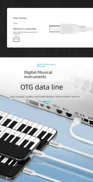 3-in-1 USB Veri Kablosu - 1m - Apple Bağlantıdan MIDI Entegre Hat - 7