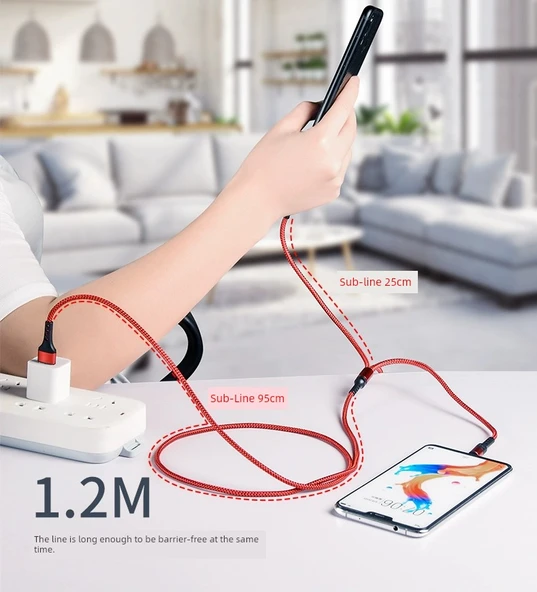 3-in-1 Çok Başlı USB Şarj Kablosu - 1.25m Kırmızı [Çift Elma + 15C] [Apple 15 için Uygun] Özel Teklif 2 Paket - 8