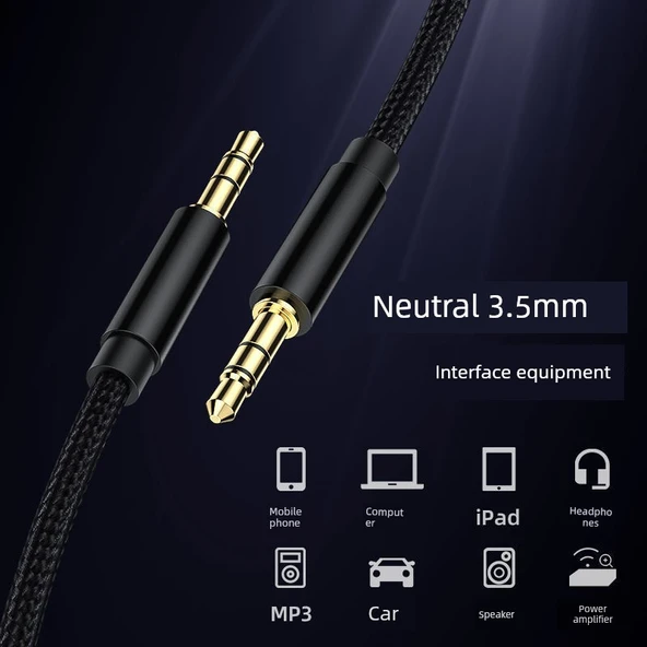 3.5mm Aux Ses Kablosu - Siyah - 2.0m - HiFi Ses Kalitesi - 4