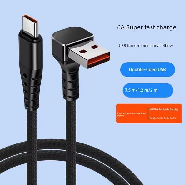 6A Süper Hızlı Şarj USB Kablo - 1m Yatay Kavisli/Düz Çizgi [Apple 15] - 2