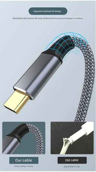 Veri Kablosu - Type-C'den USB 3.0'a - 1.5M - Gri - Örgü Takviye - 11