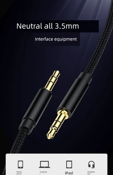 3.5mm Aux Ses Kablosu - Siyah - 3.0m - HiFi Ses Kalitesi - 12