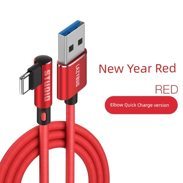 Köşe USB A'dan Lightning Kablo 3A Hızlı Şarj Veri Kablosu - 2m Yeni Yıl Kırmızı