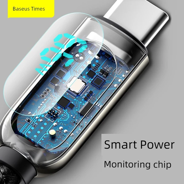 USB Type-C Dijital Ekran Şarj Kablosu - Siyah - 2 m - 66W Hızlı Şarj - 5