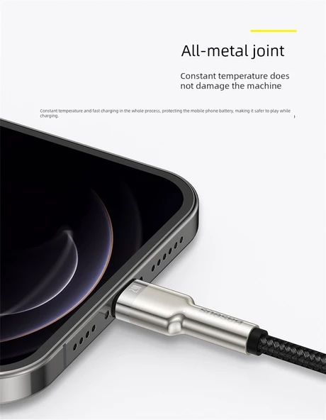 Siyah Metal Kafule USB Güç Kablosu - 0.25m - Hızlı Şarj - 9