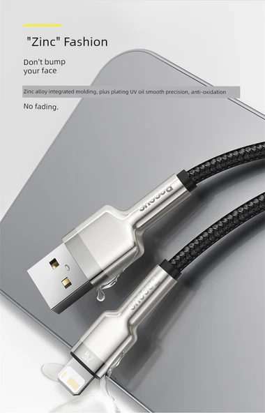 Siyah Metal Kafule USB Güç Kablosu - 0.25m - Hızlı Şarj - 7