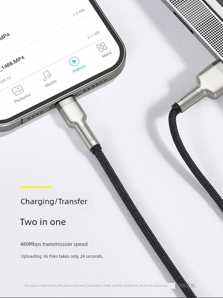 Siyah Metal Kafule USB Güç Kablosu - 0.25m - Hızlı Şarj - 4